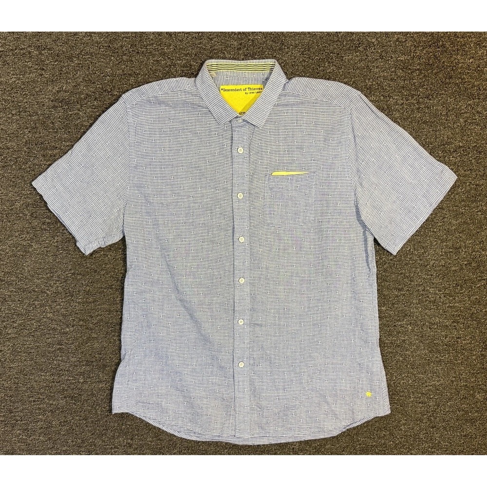 Descendant Of Thieves Dres Landro Shirt Men's Large Blue Stripe Short Sleeve